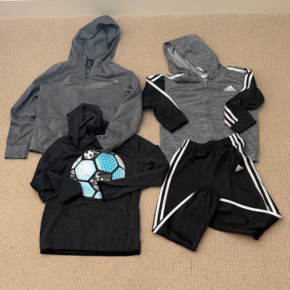 Set of 4 Boys 7/8T Activewear with Hoodies - Nike, Adidas, Old Navy